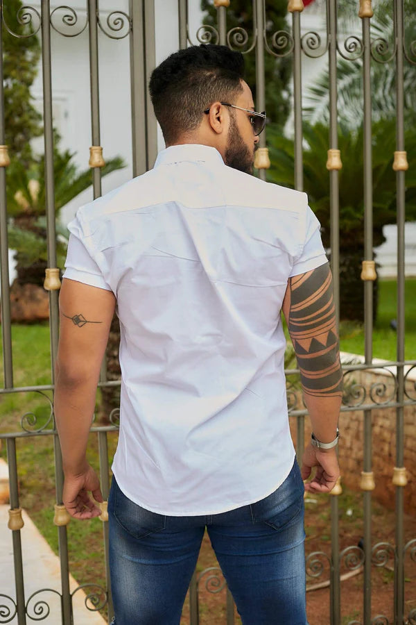 Camisa Slim Lisa Fit Branca Manga Curta