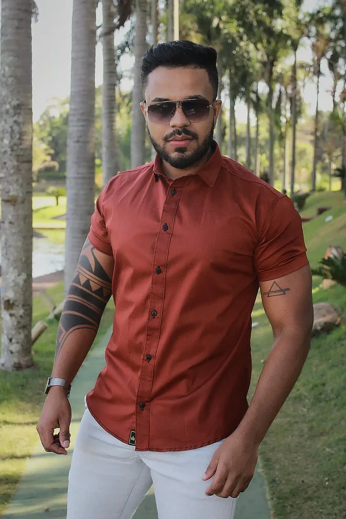 Camisa Slim Fit Telha Algodão Premium Com elastano Mercerizada