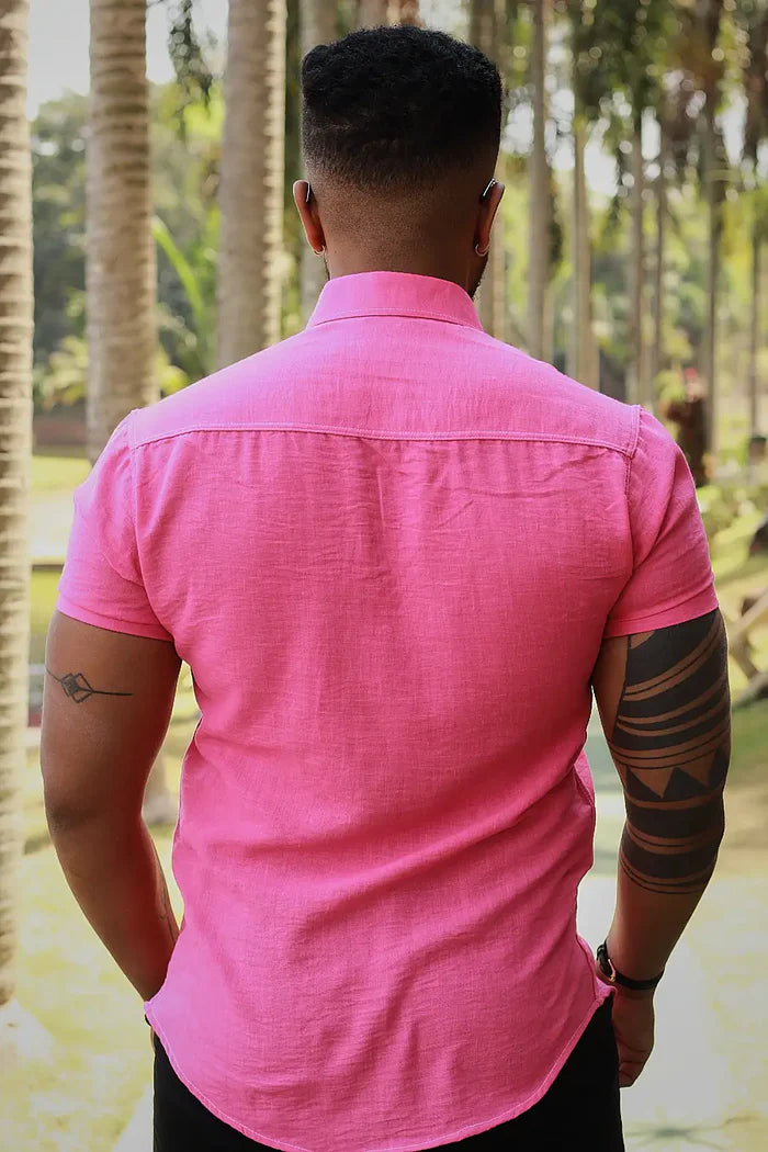 Camisa slim fit Linho Belga Rosa Pink